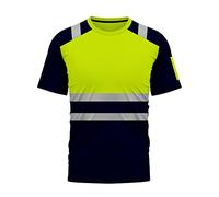 mymixtrendz Hi Viz Vis High Visibility Dri Fit Short Sleeves T Shirts Reflective Tape Safety Hi Vis Round Crew Neck Security Work Breathable Workwear Tops Yellow Navy