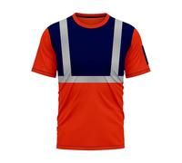 mymixtrendz Hi Viz Vis High Visibility T Shirts Dri Fit Short Sleeves Reflective Tape Safety Round Crew Neck Security Work Breathable Workwear Tops Orange Navy