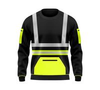 mymixtrendz Kids Boys Hi Vis Sweatshirt 2 Tone Contrast High Visibility Security Workwear Zip Up Pocket Crew Neck Pull Over Top Black Yellow