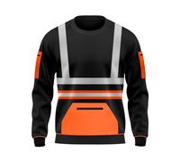 mymixtrendz Kids Boys Hi Vis Sweatshirt 2 Tone Contrast High Visibility Security Workwear Zip Up Pocket Crew Neck Pull Over Top Black Orange