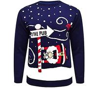 mymixtrendz Men Christmas Novelty Party Sweater Reindeer Santa Elf Safety Blitz Wasted Jumper Size S-XL (S, Navy Santa)