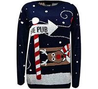 mymixtrendz Men Christmas Novelty Party Sweater Reindeer Santa Elf Safety Blitz Wasted Jumper Size S-XL (S, Navy Reindeer)