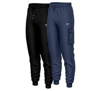 mymixtrendz Mens Cargo Fleece Cuffed Slim Fit Bottom Track Pants Casual Trousers Jogging Cargo Pocket Work Wear Trouser (UK, Alpha, XL, Regular, Regular, Black Navy 2 Pcs)