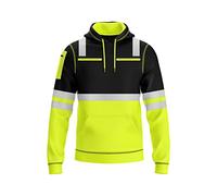 mymixtrendz Mens Hi Vis Pullover Multi Zipped Pockets Hoodie Safety Work Reflective Tape High Viz High Visibility Hoodie Sweatshirt Yellow Black, XXL