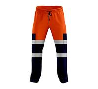 mymixtrendz Mens Hi Vis Viz Two Tone Jogging Trousers Bottoms Reflective Tape Open Hem Workwear Joggers Orange Navy