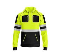 mymixtrendz Mens Hi Vis Zip Up Multi Zipper Pockets Safety Work Wear Hoodie Reflective Tape High Viz High Visibility Zipper Hoodie Sweatshirt S-2XL