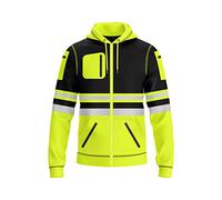 mymixtrendz Mens Hi Vis Zip Up Multi Zipper Pockets Safety Work Wear Hoodie Reflective Tape High Viz High Visibility Zipper Hoodie Sweatshirt S-2XL