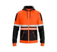 mymixtrendz Mens Hi Vis Zip Up Multi Zipper Pockets Safety Work Wear Hoodie Reflective Tape High Viz High Visibility Zipper Hoodie Sweatshirt S-2XL