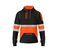 mymixtrendz Mens Hi Visibility Hi Viz Fleece Hoodie Multi 3 Zipper Pockets Contrast Sweatshirt Reflective Tape Work Wear Pullover Hoodie Jacket, Orange Black, XXL