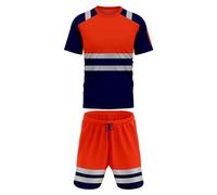 mymixtrendz Mens Hi Visibility Reflective Tracksuit Short Sleeve Drwastring Cord Elasticated Waist Pen Pocket Work Wear Saftey Tshirt Shorts 2 Piece Set