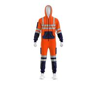 mymixtrendz Men's Hi-Viz Onesie Contrast Work Utility & Safety Dungarees & Coveralls Janitorial Overalls (XL, ORANGE NAVY)