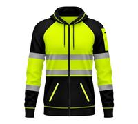 mymixtrendz Mens Hi Viz Vis Reflective 3 Zips Pockets Zipper Patched Fleece Sweatshirt Work Hoodie Top Jacket