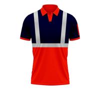 mymixtrendz Mens High Visibility Hi Vis Safety Work Wear Short Sleeve 2 Tone Contrast Polo Shirts Work Wear Top Shirts, Orange Navy, XXL