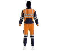 mymixtrendz Mens New Hi Viz High Visibility Safety Zipper Patched Warm Security Tracksuit Cuffed Trouser Work wear Hooded Set S-XXL