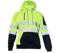 mymixtrendz Mens Pullover Fleece Hoodie Hi Viz Visibility 3 Zips Pullover Patched Fleece Sweatshirt Work Hoodie Jacket Yellow Navy