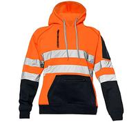 mymixtrendz Mens Pullover Fleece Hoodie Hi Viz Visibility 3 Zips Pullover Patched Fleece Sweatshirt Work Hoodie Jacket Orange Navy