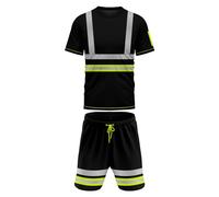 mymixtrendz Mens Reflective Hi Visibility Tracksuit Short Sleeve Elasticated Waist Drwastring Cord Side Pen Pockets Work Wear Saftey Tshirt Shorts Set 2 PCS