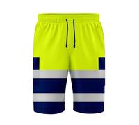 mymixtrendz Mens Reflective High Visibility Hi Viz Safety Work Wear Shorts Cargo Shorts Multi Pockets Adjustable Elasticated Waist S/2XL Yellow Navy