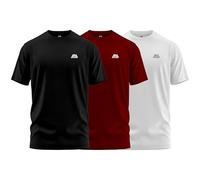 mymixtrendz Pack of 3 Mens Active Short Sleeves T Shirt Olympic Casual Uniform Work Wear Regular Fit Round Neck Multi-Colours Gift T Shirt Top (UK, Alpha, S, Regular, Regular, Black Maroon White)