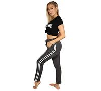 mymixtrendz Women Double Stripe Cuffed Bottom Casual Sweatpants Training Workout Sports Ladies Gym Trousers with Pockets Elastic Waist Leg Jogger Athletic Charcoal
