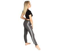 mymixtrendz Women Double Stripe Cuffed Bottom Casual Sweatpants Training Workout Sports Ladies Gym Trousers with Pockets Elastic Waist Leg Jogger Athletic (Charcoal, L)