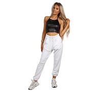 mymixtrendz Women Ladies Casual Active Terry Fleece Cotton Trouser Cuffed Front Seam Bottom with Pockets Track Sports Lounge Pants (16-18, White)