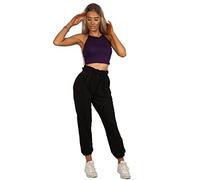 mymixtrendz Women Ladies Casual Active Terry Fleece Cotton Trouser Cuffed Front Seam Bottom with Pockets Track Sports Lounge Pants (16-18, Black)