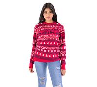 mymixtrendz Women Ladies Xmas Reindeer Snowflake Long Sleeves Christmas Jumper Sweater Top (ML (UK 12-14), Red and White)
