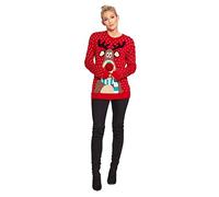 mymixtrendz Women Ladies Xmas Reindeer Snowflake Long Sleeves Christmas Jumper Sweater Top (SM (UK 8-10), Reindeer Red)