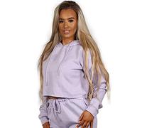 mymixtrendz Women Pullover Hoodie Hooded Top Cropped Sweatshirts Ladies Casual Solid Long Sleeve Shirt Hooded Crop Tops (Lilac, numeric_8)