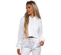 mymixtrendz Women Pullover Hoodie Hooded Top Cropped Sweatshirts Ladies Casual Solid Long Sleeve Shirt Hooded Crop Tops (White, numeric_12)