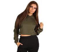 mymixtrendz Women Pullover Hoodie Hooded Top Cropped Sweatshirts Ladies Casual Solid Long Sleeve Shirt Hooded Crop Tops (Khaki, numeric_16)
