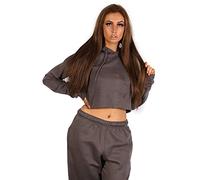 mymixtrendz Women Pullover Hoodie Hooded Top Cropped Sweatshirts Ladies Casual Solid Long Sleeve Shirt Hooded Crop Tops (Charcoal, numeric_8)