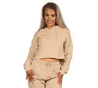 mymixtrendz Women Pullover Hoodie Hooded Top Cropped Sweatshirts Ladies Casual Solid Long Sleeve Shirt Hooded Crop Tops (Beige, numeric_12)