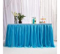 MYMM 14ft / 426cm Blue Table Skirt, Romantic Tulle desk gauze, Table Decoration, Snowflake Wonderland Tutu Table Cloth, for Baby Shower, Wedding, Birthday, Party, Bar, Prom, Valentine's Day Christmas