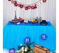 MYMM 6ft / 182cm Blue Table Skirt, Romantic Tulle desk gauze, Table Decoration, Snowflake Wonderland Tutu Table Cloth, for Baby Shower, Wedding, Birthday, Party, Bar, Prom, Valentine's Day Christmas
