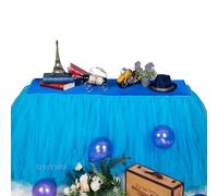 MYMM 9ft / 274cm Blue Table Skirt, Romantic Tulle desk gauze, Table Decoration, Snowflake Wonderland Tutu Table Cloth, for Baby Shower, Wedding, Birthday, Party, Bar, Prom, Valentine's Day Christmas