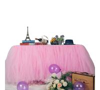 MYMM 9ft / 274cm Pink Table Skirt, Romantic Tulle desk gauze, Table Decoration, Snowflake Wonderland Tutu Table Cloth, for Baby Shower, Wedding, Birthday, Party, Bar, Prom, Valentine's Day Christmas