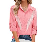 MYMORE Nashville Women's 3/4 Sleeve Button Down Shirt, Q_Peach, XXL