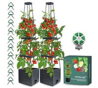 MYMULIKE 2 Pack Raised Garden Bed Planter Box with Trellis, 58” Tomato Cage Planter Raised Garden Bed with Trellis for Climbing Vegetables Plants Tomato Cage w/Self-Watering, Indoor Outdoor Use