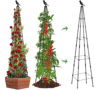 MYMULIKE 6 FT Black Metal Obelisk Trellis for Climbing Plants, 2 Pack Plant Support Tower Cages with Plastic Coated Pipe Supports for Outdoor Indoor, Tomato cage (1.65M)