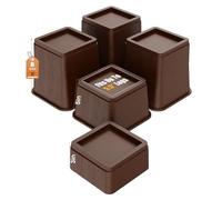 MYMULIKE Adjustable Bed Risers,Elevation in 3, 5 or 8 Inch Heavy Duty Risers,Oversized Fit Up to 5.5" Legs, Stackable Bed Raising Blocks for Couches, Tables, Desks (Brown, 8 inch-4 Pack)