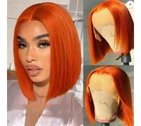 MYMYDA Short Orange Lace Front Bob Wig for Black Women Human Hair Pre Plucked 13X4X1 Middle T Part HD Transparent Glueless Colored Wigs 10 Inch