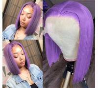 MYMYDA Short Purple Lace Front Bob Wig for Black Women Human Hair Pre Plucked 13X4X1 Middle T Part HD Transparent Glueless Colored Wigs 12 Inch