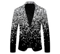 Mymyguoe 3D Print Sequin Jacket Men's Suit Jacket Blazer New Year's Eve Party Gold Jacket Glitter Outfit One Button Jacket Festive Outfit Sequin Glitter Outfit Clubwear Disco Outfit Jacket, black, L
