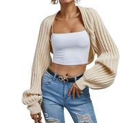 Mymyguoe Bolero Shrug Women's Y2K Knit Cropped Shrug Sweater Bolero Rib Knit Long Sleeve Open Front Autumn Blouse Outerwear Knitted Tops Cardigan Crop Cardigan Streetwear Knitted Jumper, khaki, M