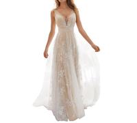 Mymyguoe Bridesmaid Dress Women's Evening Dress Party Dress Elegant Wedding Lace Dress Festive Cocktail Dress Chiffon Dress Long Ball Dress Floor Length, White, S
