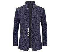 Mymyguoe Chinese Suit Men's Solid Stand-Up Collar Blazer Jacket Single Breasted Slim Jacket Casual Business Suit Jacket Men's Suits Cardigan Outwear Traditional Uniform For Wedding, navy, M