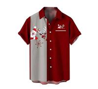 Mymyguoe Christmas Shirt Men's Short Sleeve Santa Claus Button Down Beach Shirts Beach Shirt Christmas Motif Casual Shirt Funky Christmas Print Hawaiian Shirt Festival Party Casual Wear, Red