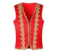 Mymyguoe Circus Director Costume Vest Men's Gold Embroidery Arabic Vests Arabic Prince Orient Sultan Gilet Halloween Cosplay Outfits Medieval Steampunk Gothic Suit Vest, red, S